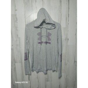 Under Armour Womens Brand Logo Curved Hem Long Sleeve Loose Drawsting Hoodie Med